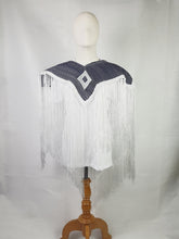 Load image into Gallery viewer, Tasseled Leatherweave Poncho (Blue &amp; White)

