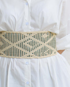 Leatherweave Belt (Cream & Green)